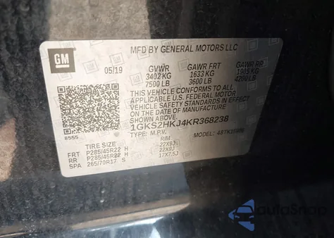 2019 GMC Yukon Xl Denali z USA, uszkodzony, nr VIN 1GKS2HKJ4KR368238